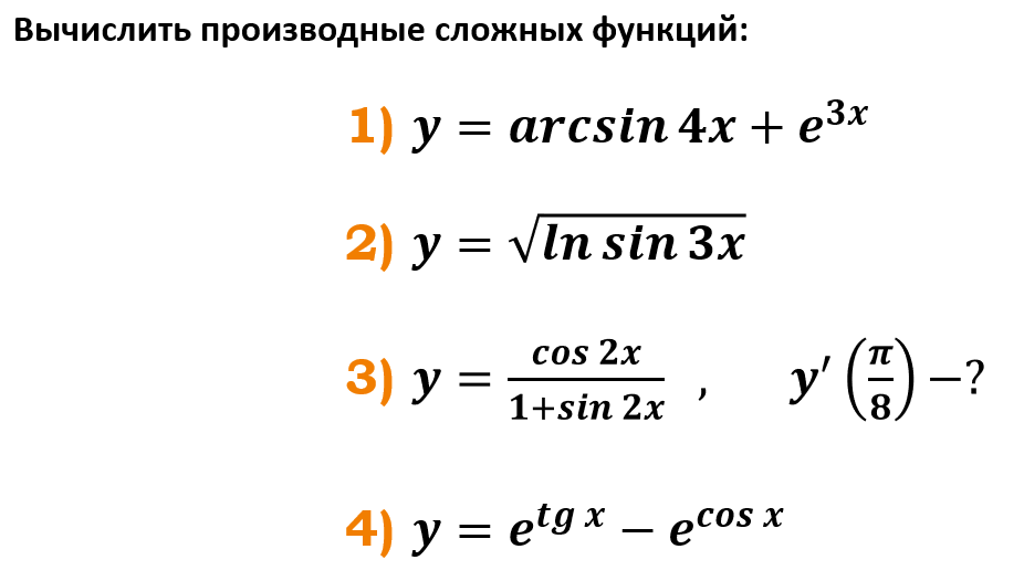 вычислить производные сложных функций