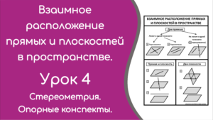 Read more about the article Взаимное расположение прямых и плоскостей в пространстве. Урок 4. Опорный конспект.